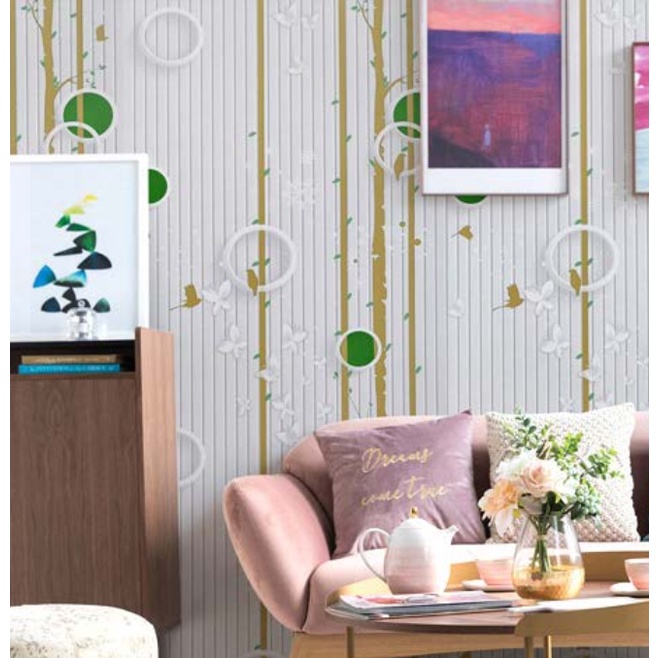 Decal giấy dán tường CHIM NON CÂY XANH LÁ khổ 45cm keo sẵn
