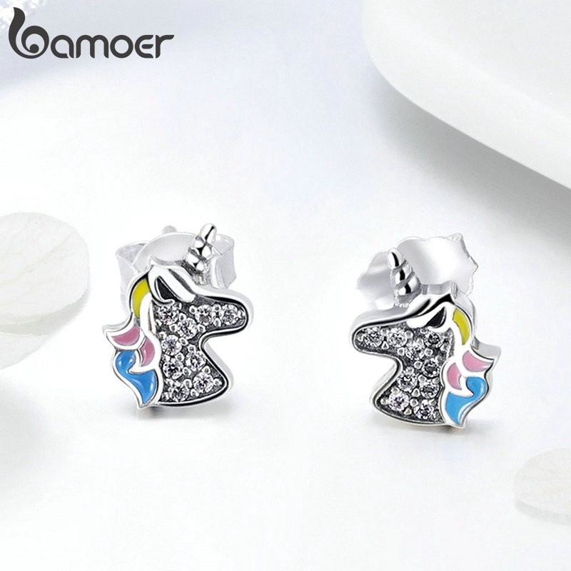 Khuyên tai Bamoer bằng bạc hình kỳ lân thời trang xinh xắn