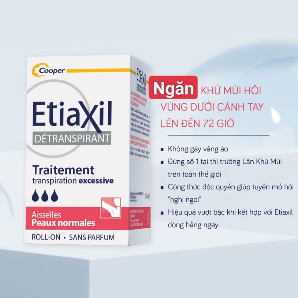 Lăn Khử Mùi Etiaxil 15ml Cho Da Siêu Nhạy Cảm 15ml Mờ Thâm, Không Mùi, Ngăn Ố Vàng Áo Dùng Được Cho Mẹ Bầu
