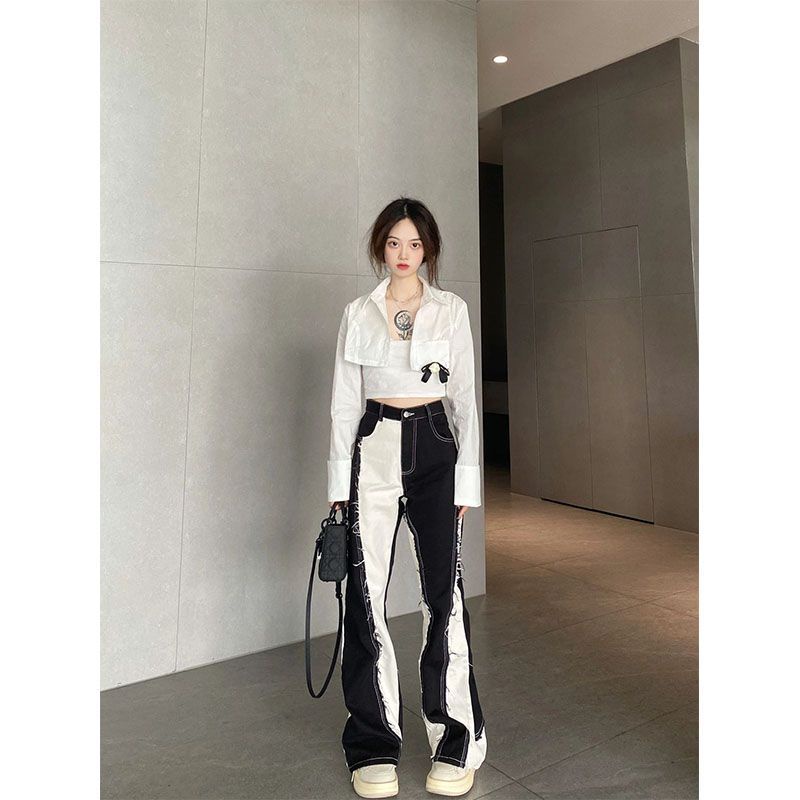 Quần Jean Ống Rộng Lưng Cao Thời Trang Mùa Thu Cho Nữ