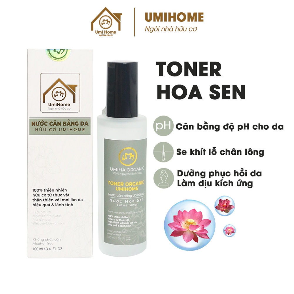 Nước cân bằng da Hoa Sen UMIHOME nguyên chất cân bằng độ PH, se khít lỗ chân lông và dương da phục hồi hiệu quả 100ml