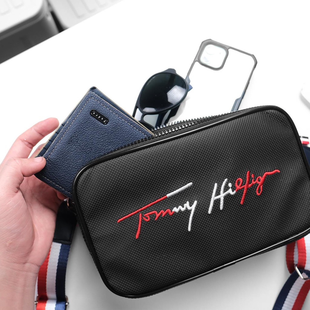 Túi đeo chéo nam nữ hàng hiệu, túi da tommy chống nước 24cm x 14cm x 6cm.