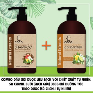 Dầu gội dược liệu sạch gàu sả chanh, bưởi Ecoco 336g + Dầu xả thảo dược dưỡng tóc sả chanh Ecoco 180g