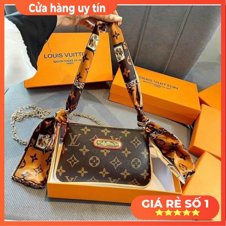 Túi đeo chéo 💖FREESHIP💖 Túi đeo chéo nữ mini lv kèm khăn sang trọng, sành điệu cực HOT hè 2021