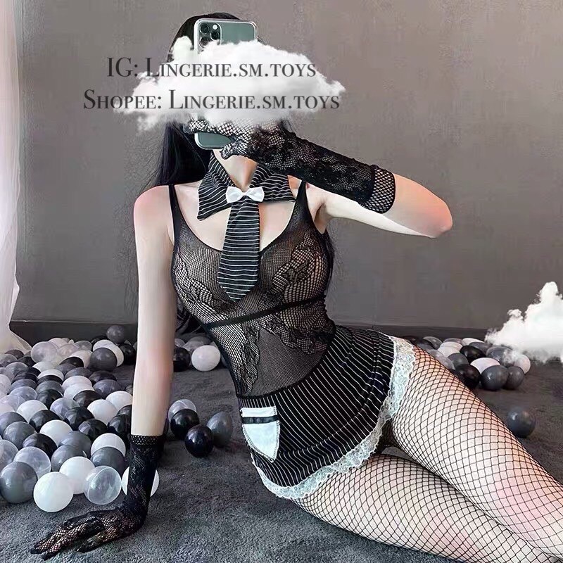 FM7485 Full Phụ Kiện | Cosplay Thư Kí | Set Hầu Gái Ren Hoa Kẻ Sọc Sexy | BigBuy360 - bigbuy360.vn