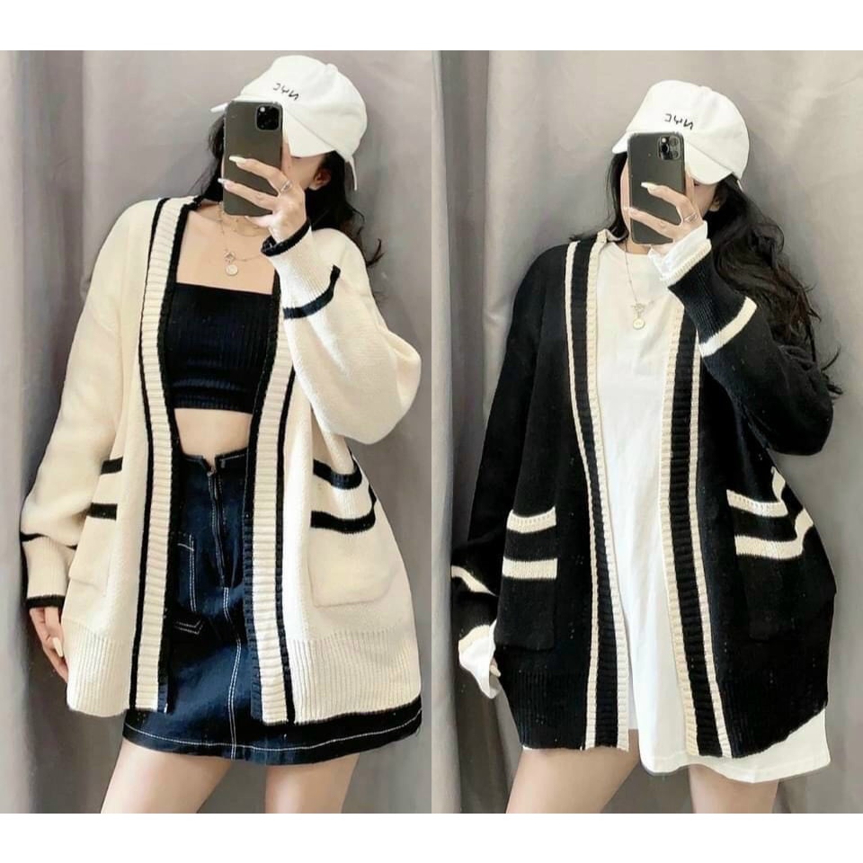Áo khoác cardigan viền đen mẫu mới | BigBuy360 - bigbuy360.vn