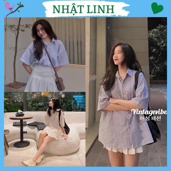 Áo sơ mi nữ NHẬT LINH áo sơ mi ngắn tay form rộng kẻ caro xinh xắn trẻ trung - A123
