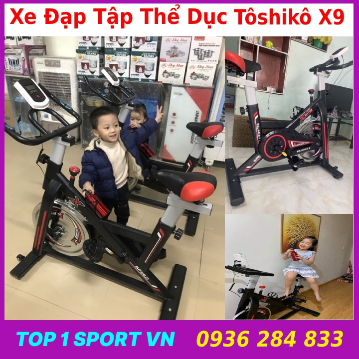 Máy đạp xe đạp tập thể dục thể thao gym Tôshikô X8 tặng má phanh dự phòng + cảm biến nhịp tim + đồng hồ + bình nước spot