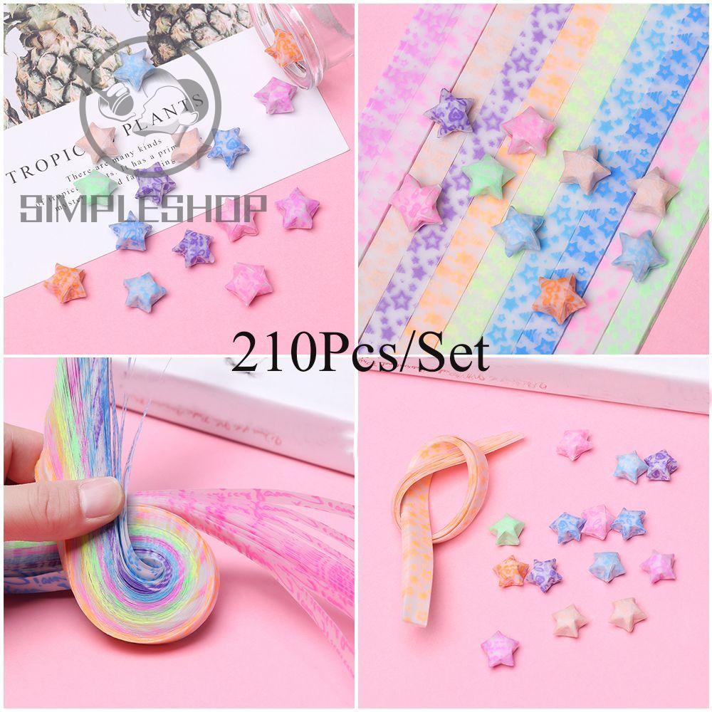 ❀Đơn Giản❀ Set 210 Miếng Giấy Xếp Hình Ngôi Sao Nhiều Màu Sắc Dùng Trang Trí Sổ Tay Thủ Công