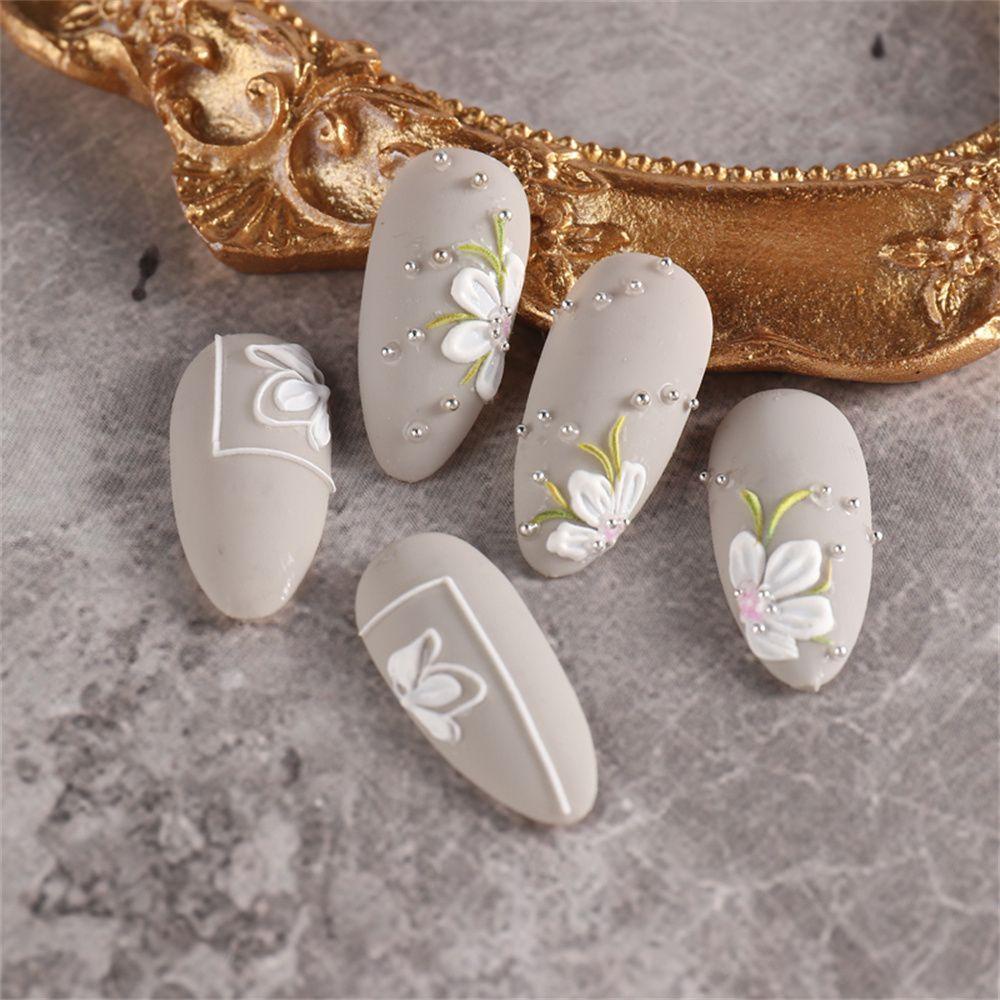 NIUYOU Miếng Dán Trang Trí Móng Tay Hình Hoa Trà Trắng Xinh Xắn