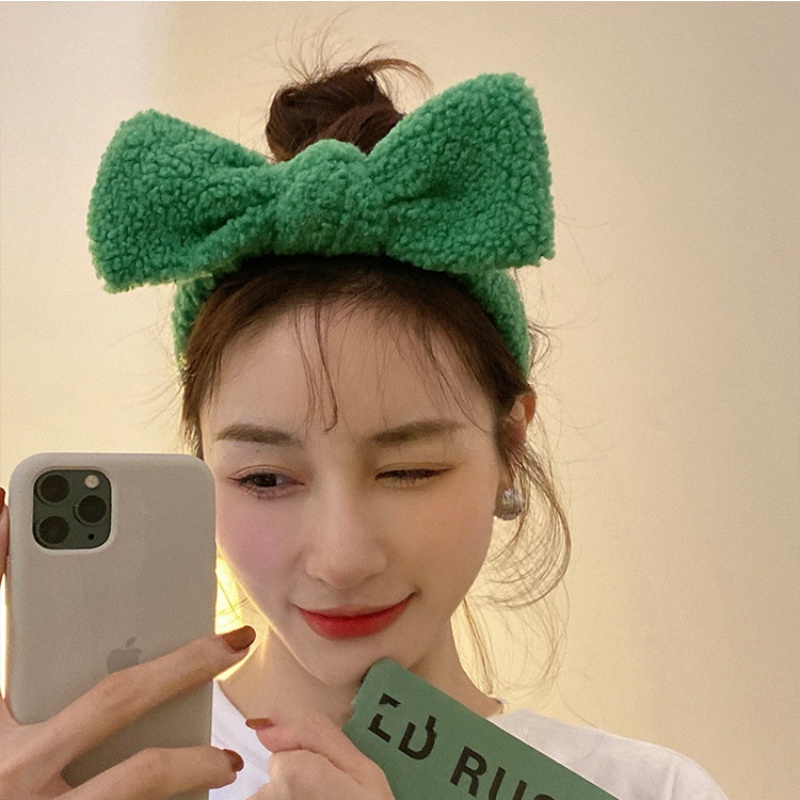 Băng Đô Rửa Mặt Trang Điểm Bằng Lông Nhung Đính Nơ Dễ Thương Xinh Xắn