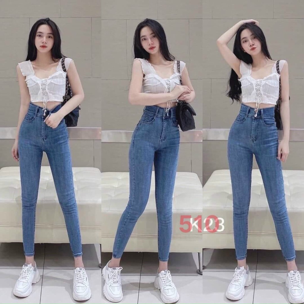 Quần jean nữ xanh cao cấp - quần jean nữ 2 cúc lưng cao chất liệu denim co giãn (fom chuẩn shop) Lady-Hn Store88 NG36