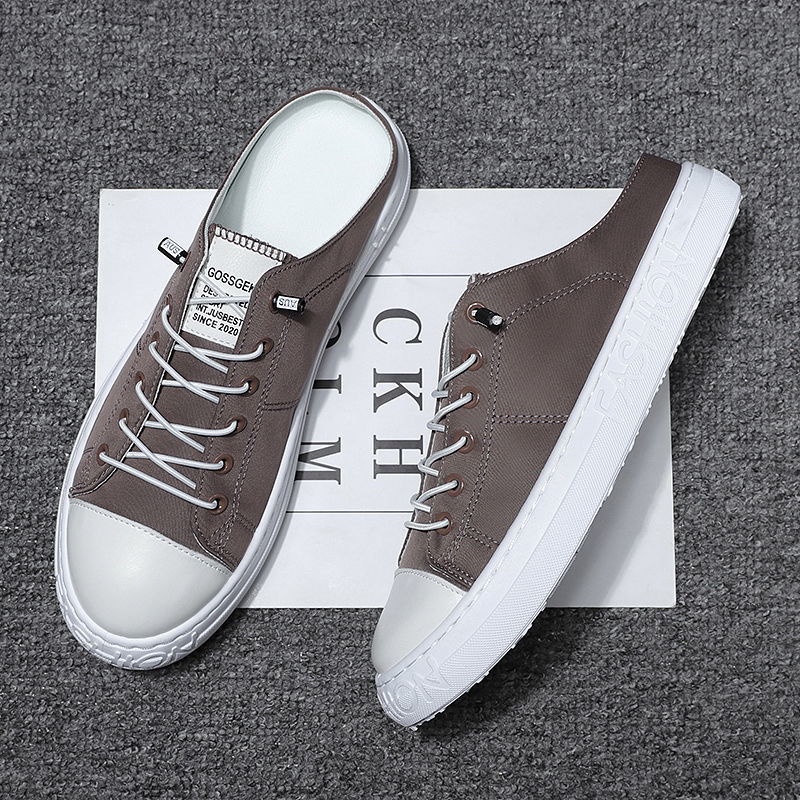 Giày lười vải canvas không gót màu trắng thông thoáng phong cách hè dành cho nam