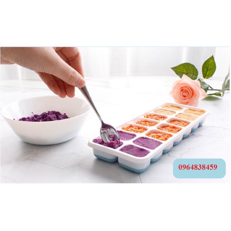 (Rẻ vô địch) BooBoo BaBy - Khay Trữ Đồ Ăn Dặm Cho Bé, Làm Đá Có Nắp Đậy - Đáy Bằng Silicon Lấy Thức Ăn Dễ Dàng