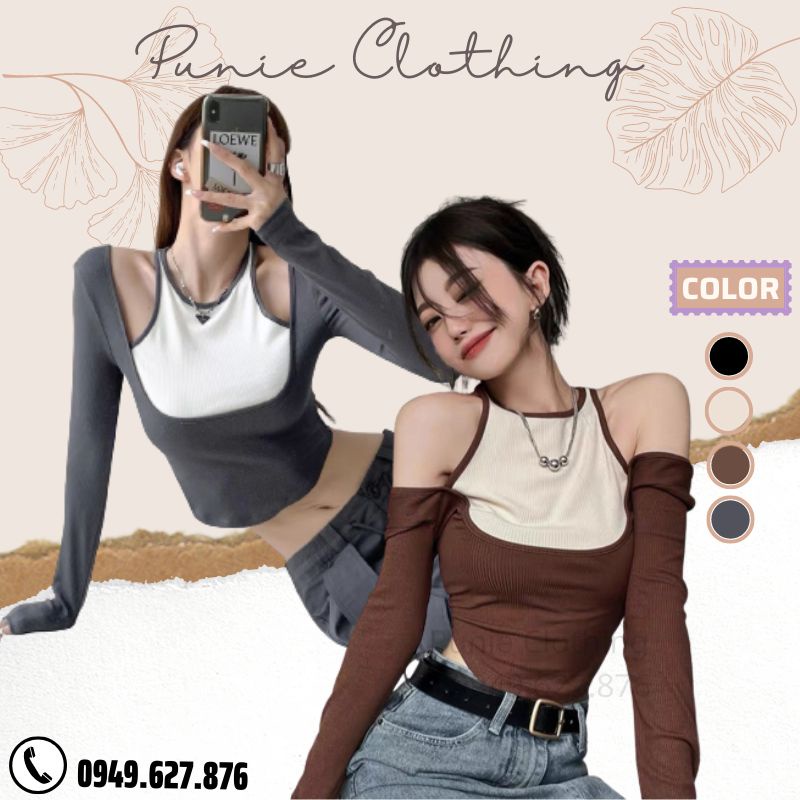 Áo Croptop , Áo Yếm Khoét Vai Tay Dài Sang Chảnh Thời Trang Nữ Siêu Hot Phù Hợp Đi Chơi Dạo Phố - BB065