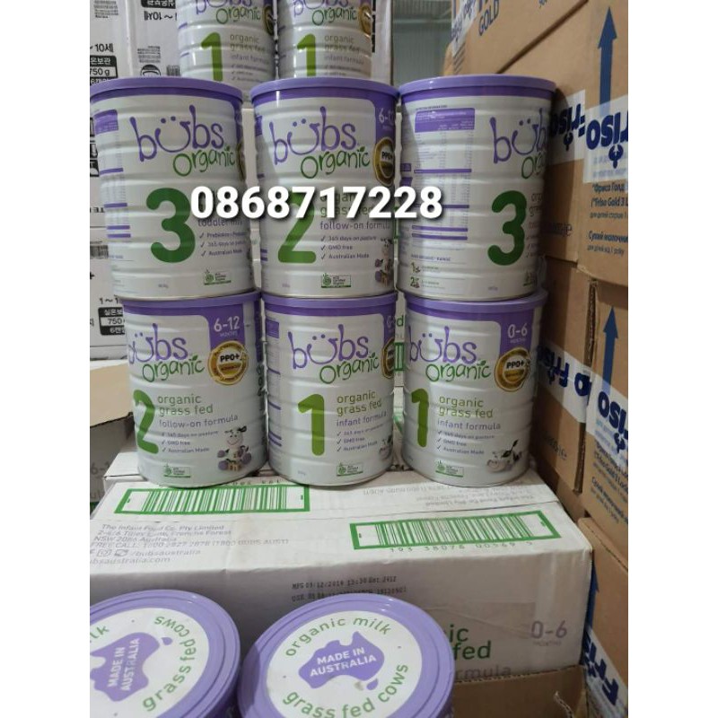 Sữa bò Bubs Organic Úc số 1,2,3 800g  date 2022