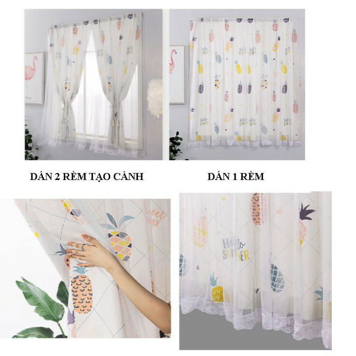 Rèm cửa dán tường LEVIKA.HN Xanh khói nhạt họa tiết xương rồng che nắng cửa sổ, decor phòng ngủ