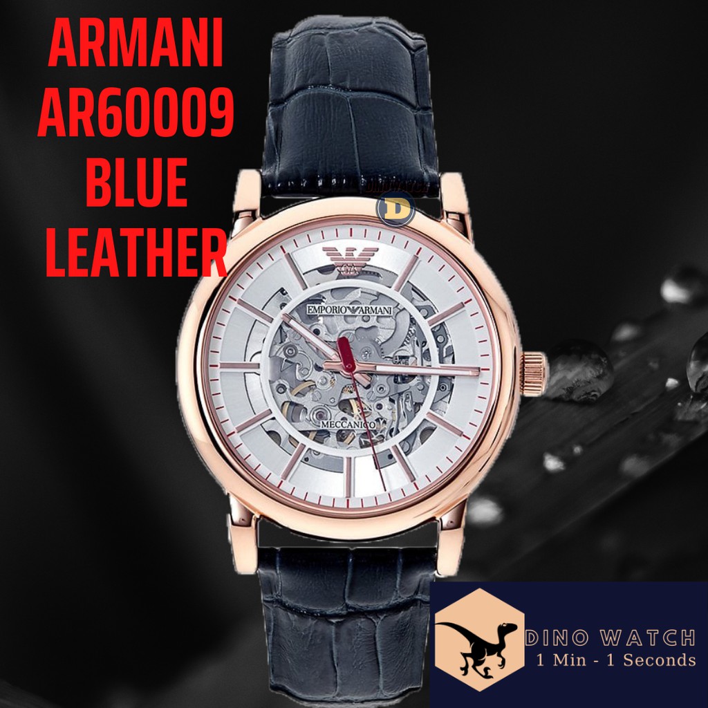 Đồng Hồ Nam Armani Meccanico Automatic Skeleton AR60009, Dây da Màu Xanh
