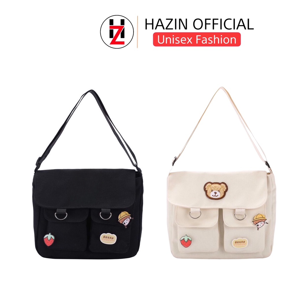 Túi đeo chéo Hazin nam nữ thời trang đi học để sách vở đồ dùng vải canvas đẹp giá rẻ chất lượng tốt HZM12