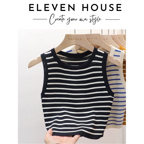 11:11 House | Áo croptop dệt kim nữ hoạ tiết kẻ ngang nhiều màu thời trang