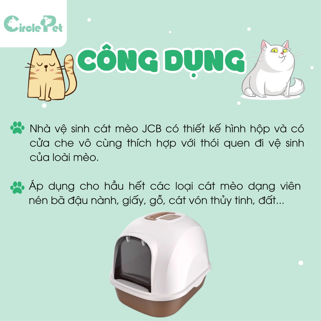 Nhà Vệ Sinh Cát Mèo JCB Cửa Mở 2 Chiều Thông Minh Tặng Kèm Xẻng Màu Trắng - Circle Pet