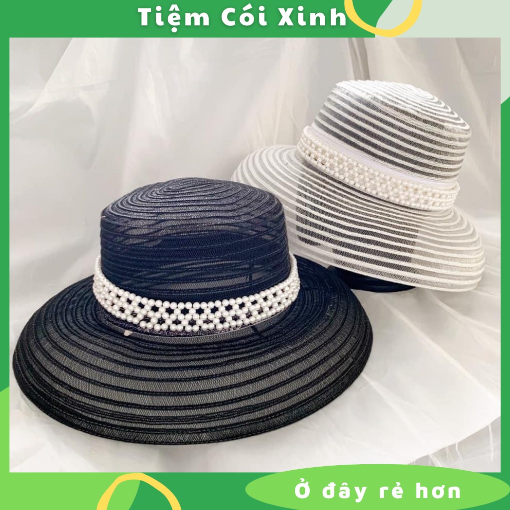 Mũ Cói Chuông Cước Trong Suốt Đai Ngọc Sang Chảnh Đi Biển Nón Rộng Vành TIỆM CÓI XINH