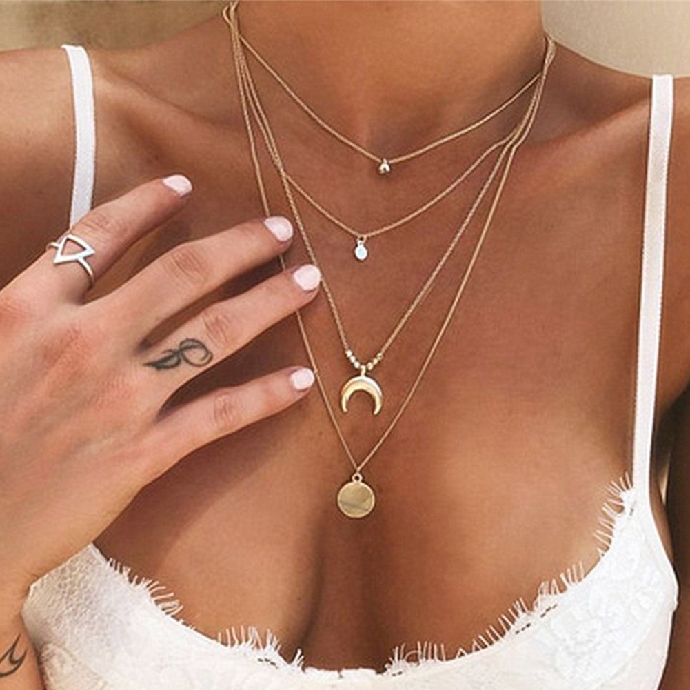 (HàNg Có SẵN) Vòng cổ 4 SợI HợP Kim HìNh MặT Trăng Xinh XắN