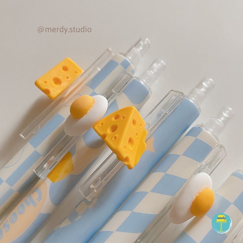 Bút gel bấm UMEI mực đen ngòi kim cao cấp thanh cài cheese &amp; trứng rán