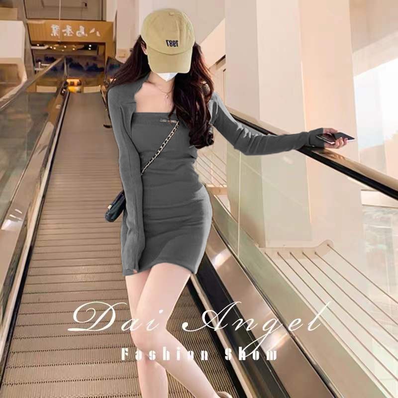 【ZHELIHANGFEI】Set Đầm Mini Hai Dây + Áo Khoác Tay Dài Phong Cách Quyến Rũ Dành Cho Nữ