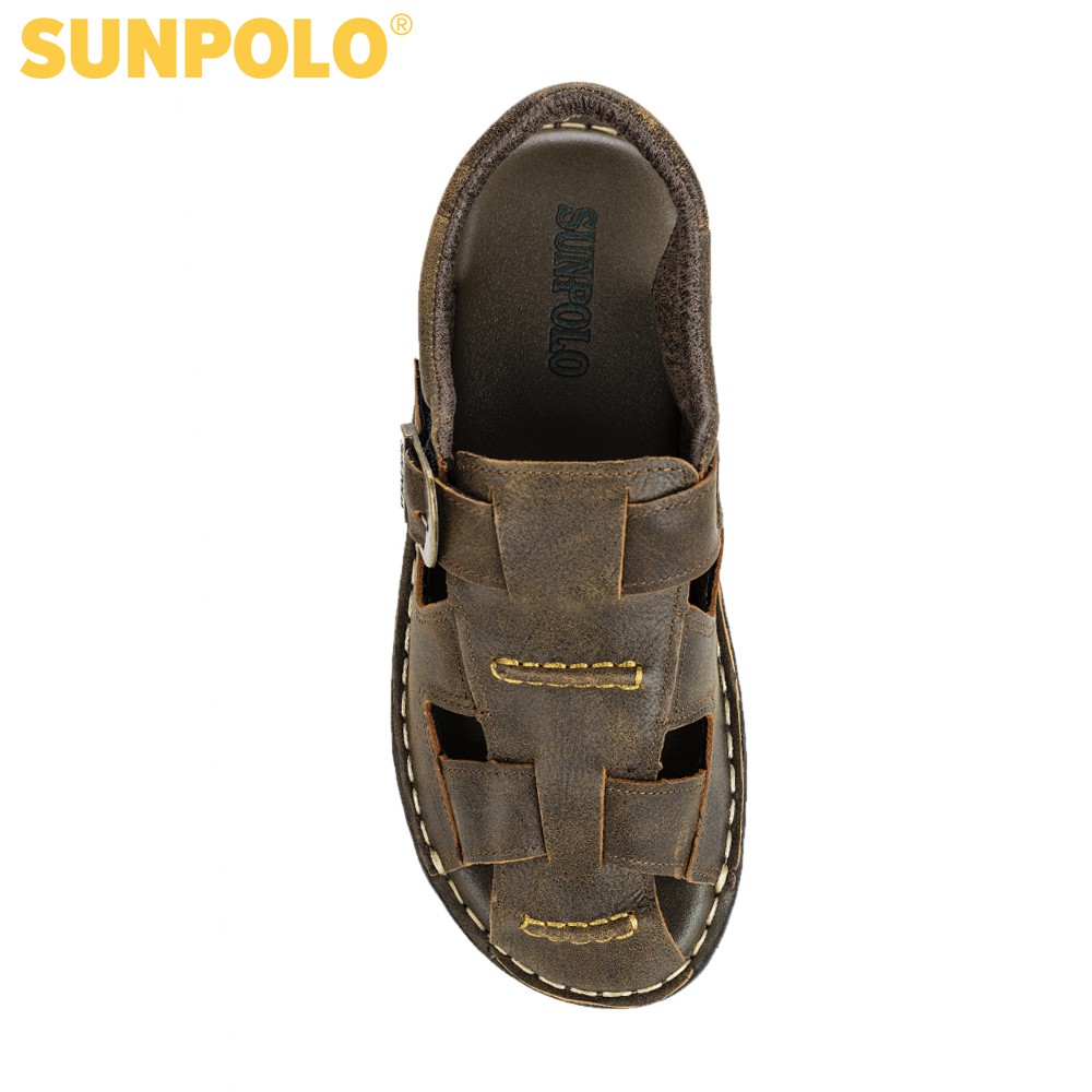 Sandals Nam Da Bò Cao Cấp SUNPOLO SDA19N Nâu - Có Big size 44 45