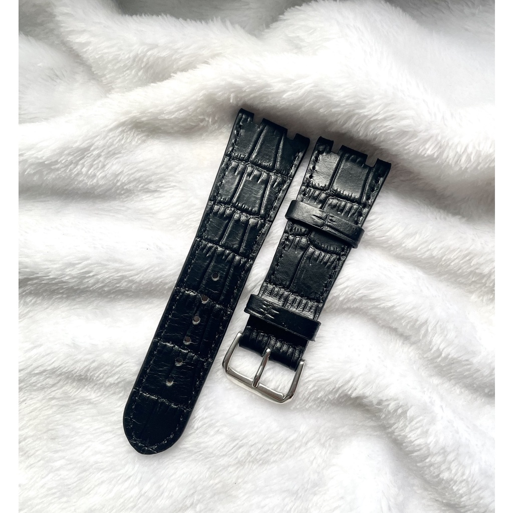 Dây da đòng hồ Draco DDDH05 màu đen - size 25 nam [Tặng kèm khóa] chấy liệu da bò thật cao cấp dập vân cá sấu