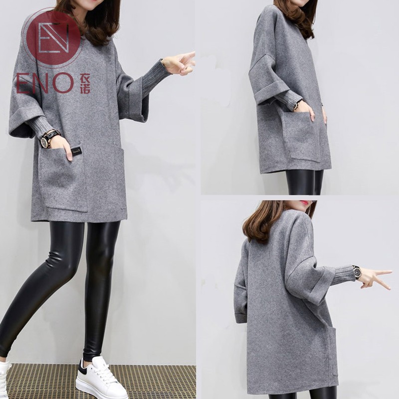 Áo Hoodie Tay Dài Giả Hai Lớp Màu Trơn Phong Cách Hồi Giáo Harajuku Hàn Quốc Plus Size Cho Nữ