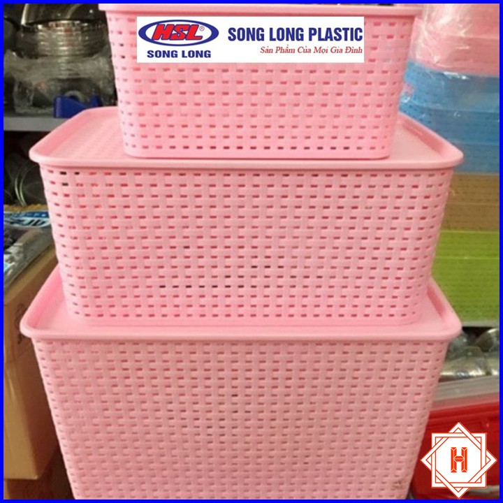Song Long Plastic Giỏ nhựa đựng đồ có nắp đa năng tiện dụng, nhiều size { H }