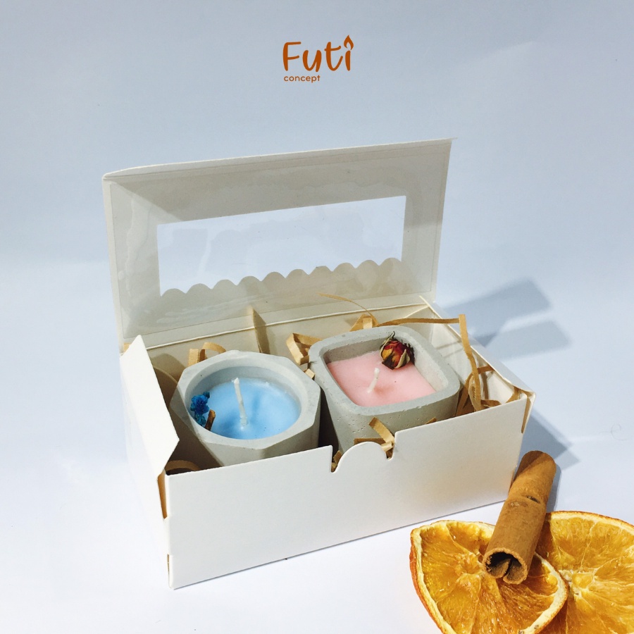 Hộp quà 2 nến thơm, set quà nến thơm handmade được chọn mùi tặng bạn gái 20/10 dễ thương