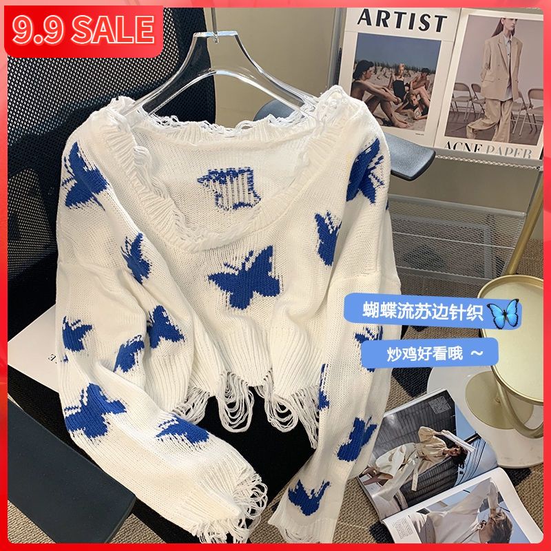Summer pure butterfly short sweater with open shoulder 2022