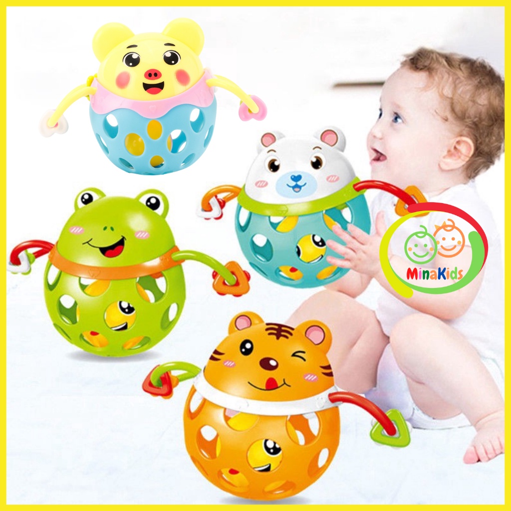 Đồ Chơi Lục Lạc Cho Bé Sơ Sinh Bóng Cao Su Thân Mềm Tập Cầm Nắm Gặm Nướu Hình Thú Dễ Thương B20
