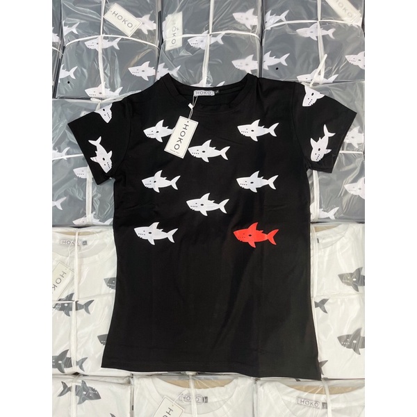 Áo Thun Cổ Tròn Nam in hình con cá Ngắn Tay Cổ Bẻ Chất Cotton Cao Cấp Thoáng Mát