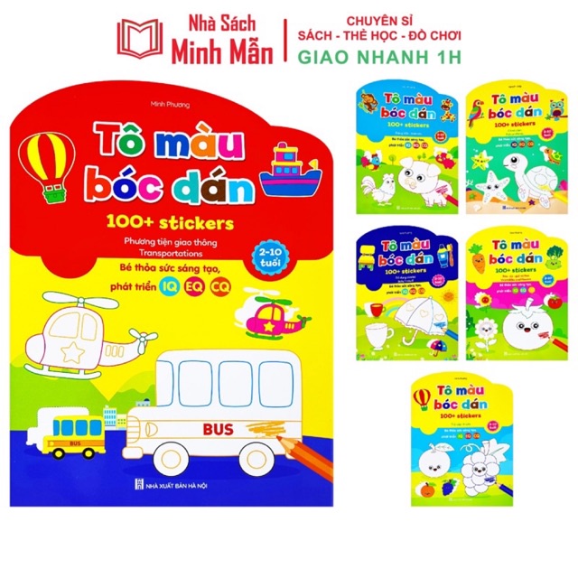 Sách - Bộ Tô Màu Bóc Dán 100+ Stickers (Song Ngữ Anh – Việt), bộ 6 quyển