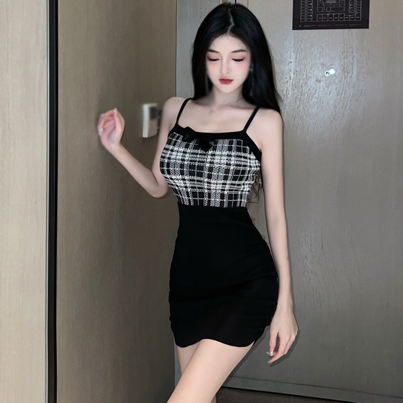 Đầm Ôm Hai Dây Họa Tiết Caro Thời Trang Gợi Cảm Cho Nữ