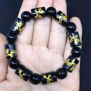 VÒNG TAY ĐÁ NÚI LỬA ĐEN CHẠM RỒNG 12LY