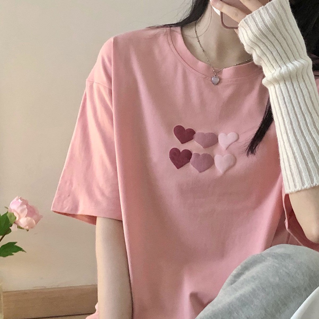 Áo Thun Tay Lỡ Dáng Rộng In Họa Tiết Trái Tim Thời Trang Mùa Hè Cho Nữ JH-TX-272