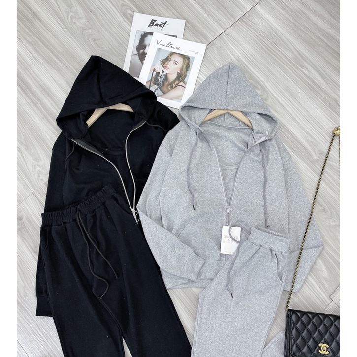 Bộ thể thao có mũ len tăm 3 món/bộ mặc ở nhà cho nữ | BigBuy360 - bigbuy360.vn