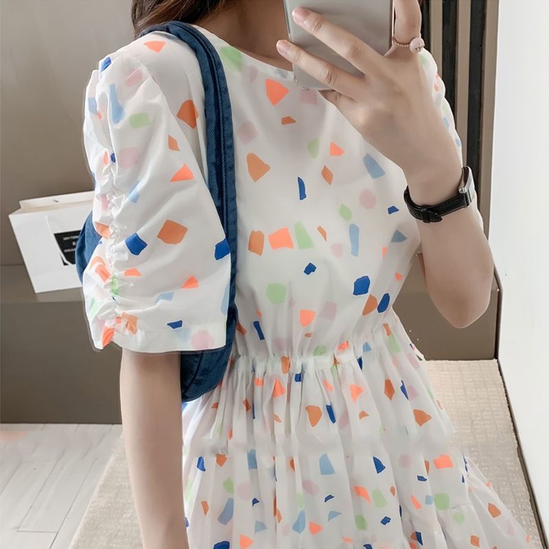 Đầm Chữ a Dáng Rộng Chất Liệu Chiffon In Họa Tiết Hoa Thời Trang Mùa Hè Phong Cách Hàn Quốc Mới Cho Nữ