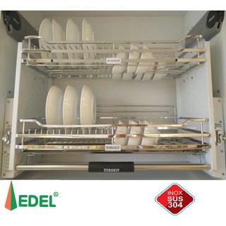 Kệ chén âm tủ nâng hà EDEL 2 tầng inox 304 có khay hứng nước