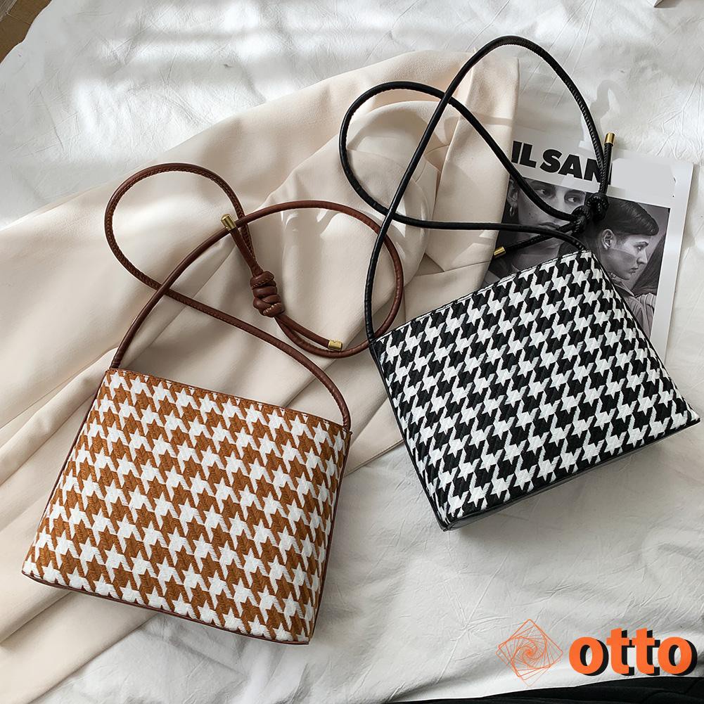 Retro Vintage Casual Shoulder Handbag Casual Square Ladies Messenger Bag Purse Houndstooth Tote