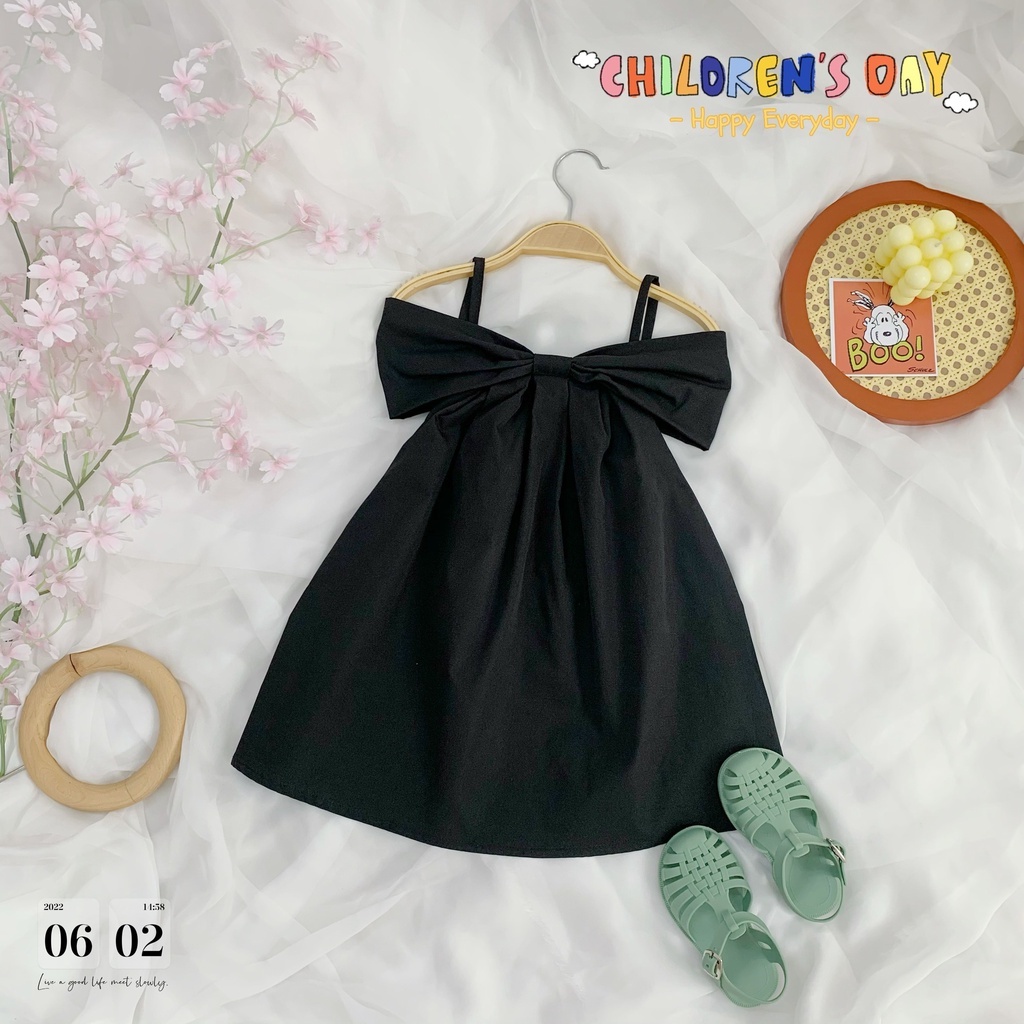 Đầm trể vai nơ Bigbaby bé gái 9-22kg