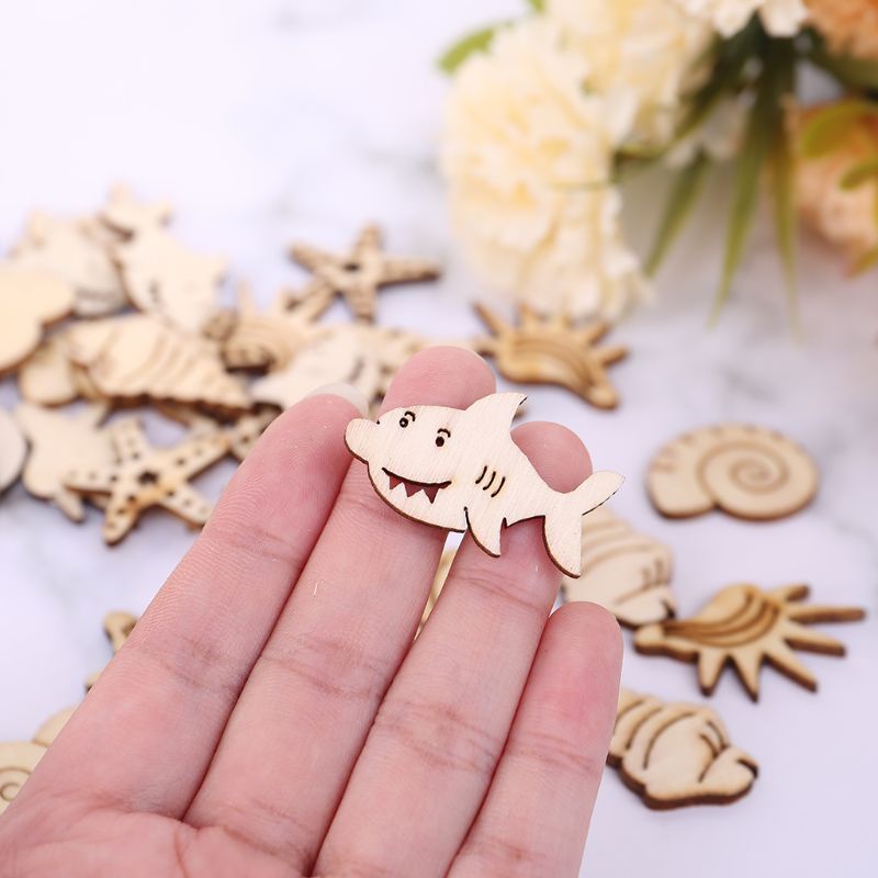 Set 50 Lát Gỗ Hình Động Vật Biển Tự Nhiên Sáng Tạo Treo Trang Trí