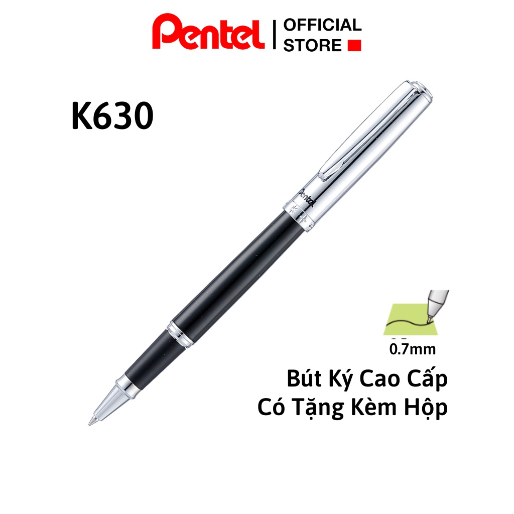 Bút Ký Cao Cấp Pentel K630 Ngòi 0.7mm Mực Xanh | Vỏ Màu Đen Kết Hợp Bảng Trang Nhã