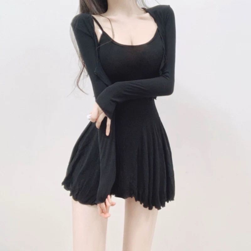 ĐẦM DAY DÁNG XOÈ NGẮN TẶNG KÈM ÁO KHOÁ ,SÉT ĐẦM DX1