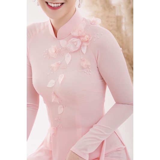 ÁO DÀI THIẾT KẾ 4 TÀ MÀU HỒNG PHẤN